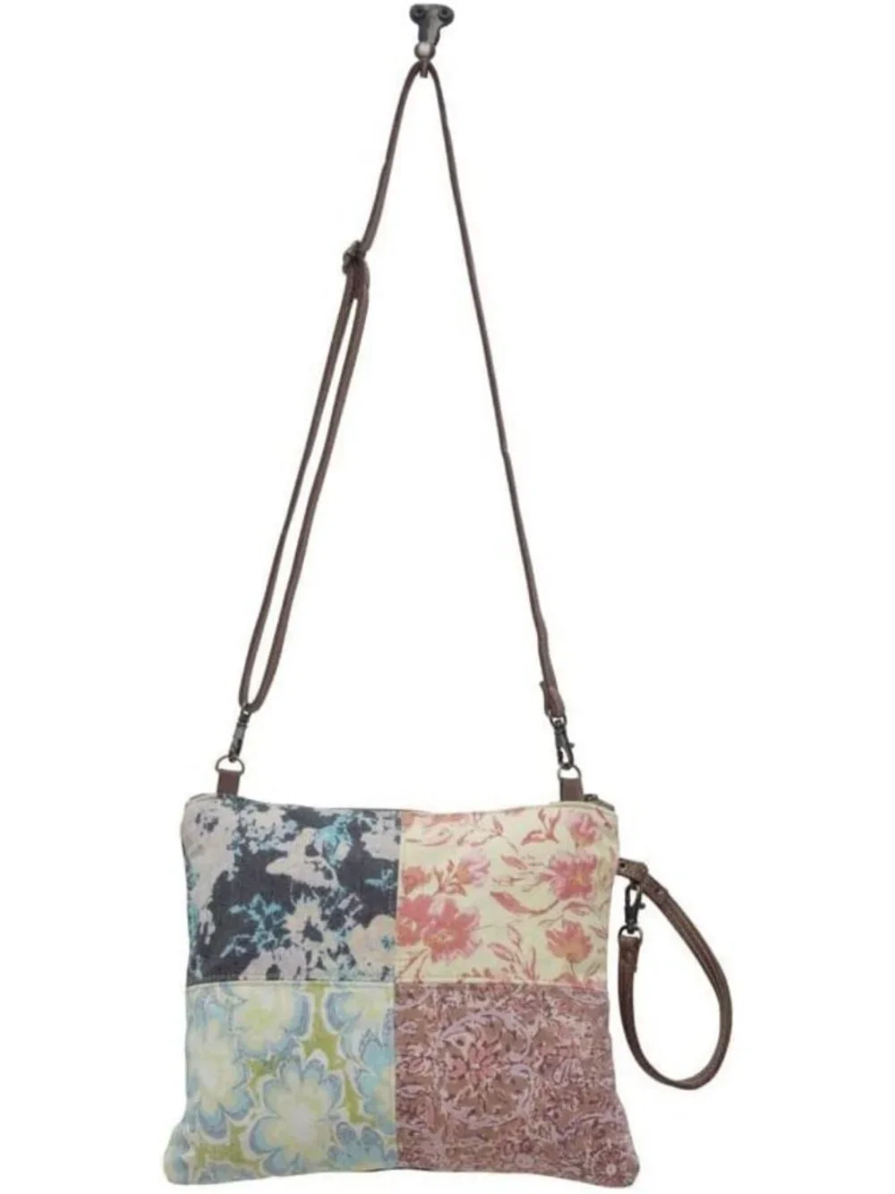 Stylish Patchwork Canvas Purse for Women with Leather Strap - Boho Casual Bag